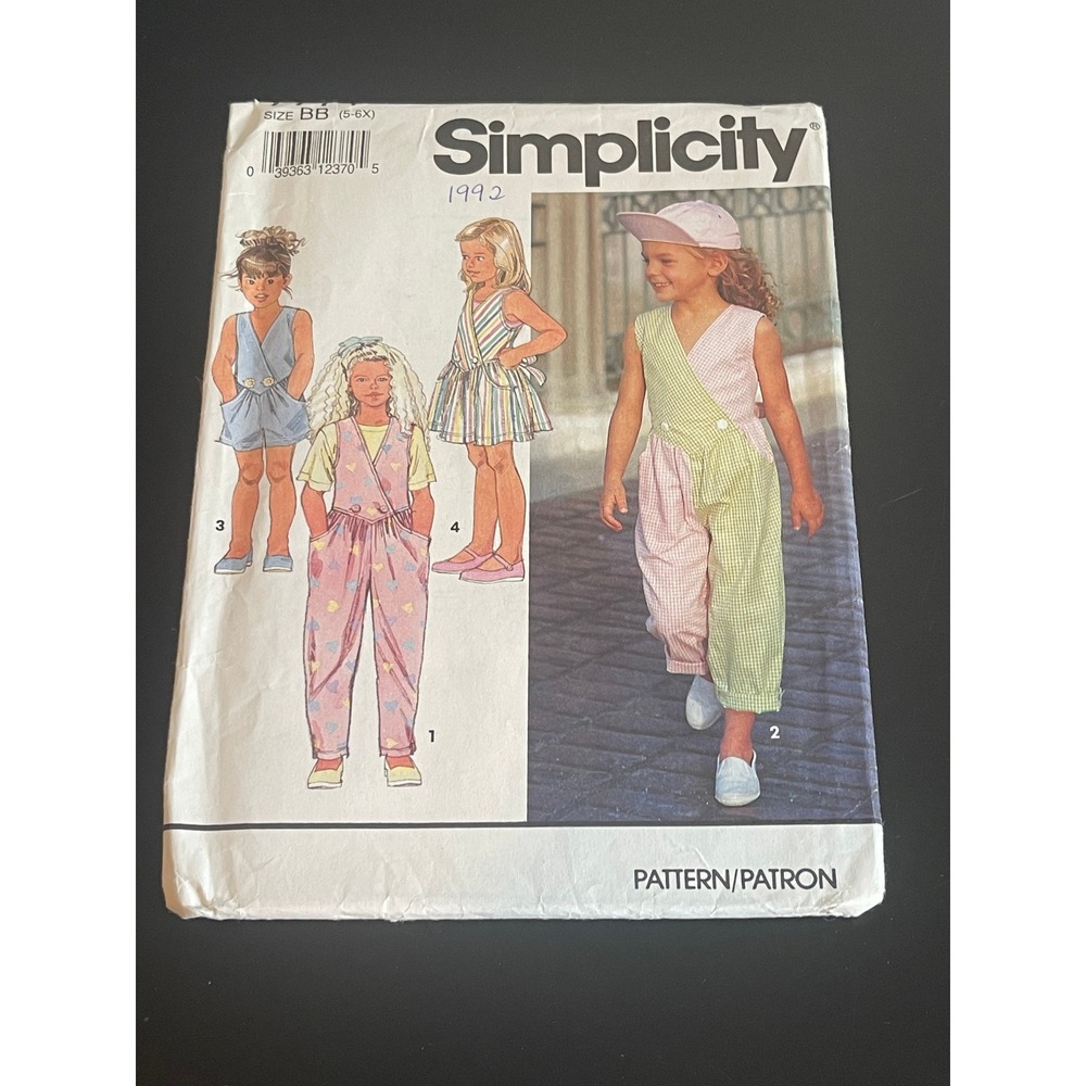 00611‎ - Simplicity 1992 Kids Size BB 5-6X Jumpsuit Romper Dress Sewing Pattern